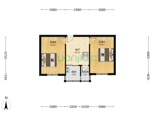省四院宿舍 2室1厅1卫 55平方