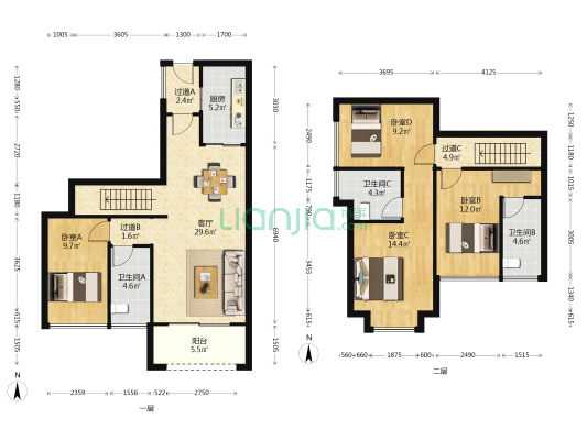 中国铁建·花语岭南 4室1厅3卫 109平方