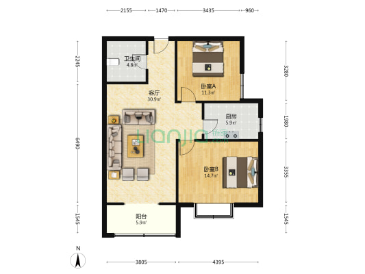 泰和怡苑 2室1厅1卫 98平方