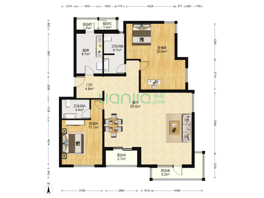 样本 2室1厅2卫 157平方