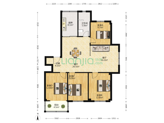 新安商城 4室2厅1卫 132平方