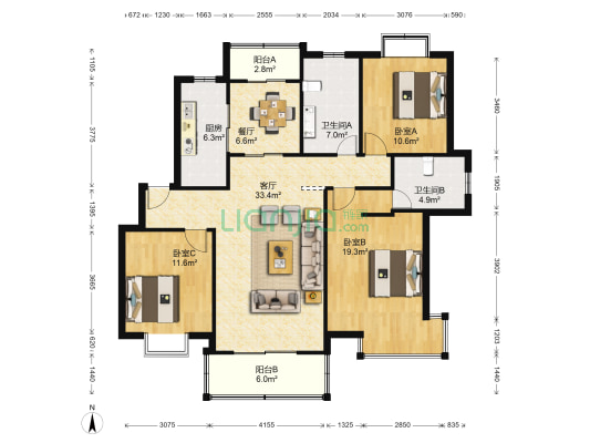 豪世盛地 3室2厅2卫 126平方