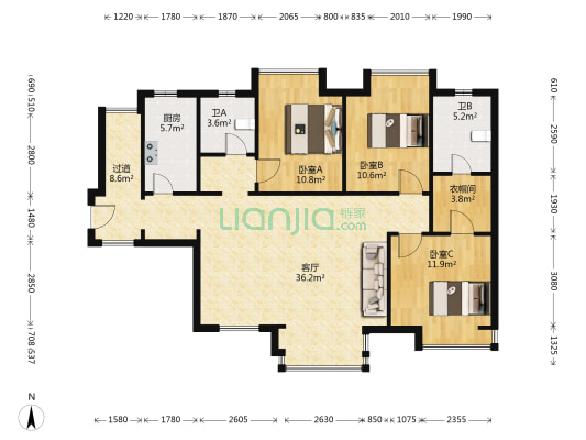 建投熙湖 3室1厅2卫 129平方