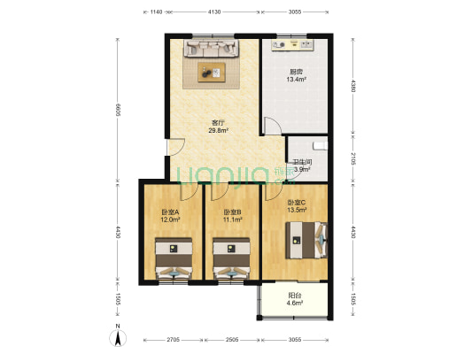 响嘡小区 3室1厅1卫 113平方