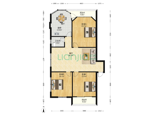 西门街 3室1厅1卫 139平方