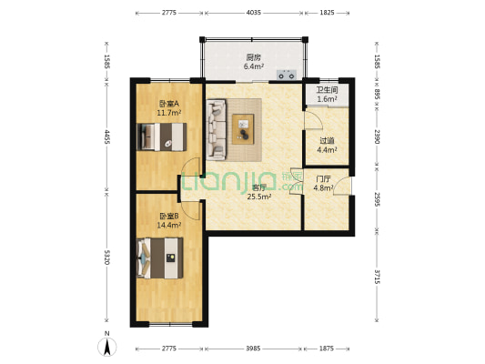 清花园小区 2室1厅1卫 81平方