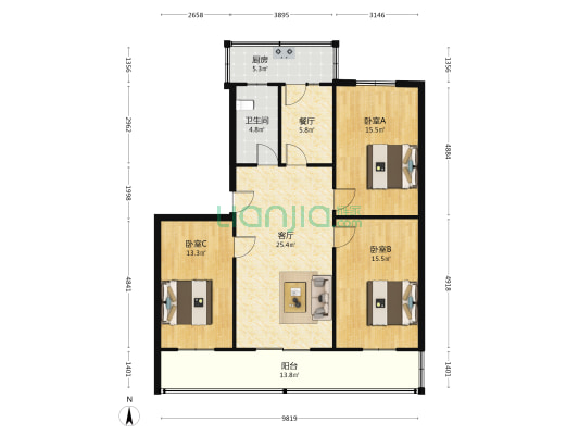三建公司住宅楼 3室2厅1卫 107平方