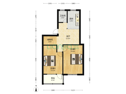 和平弄 2室1厅1卫 66平方