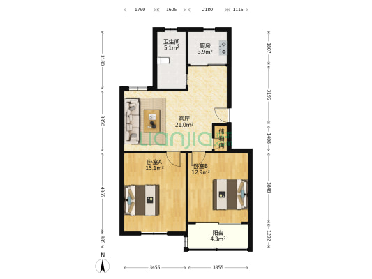 迎园东四坊 2室1厅1卫 83平方