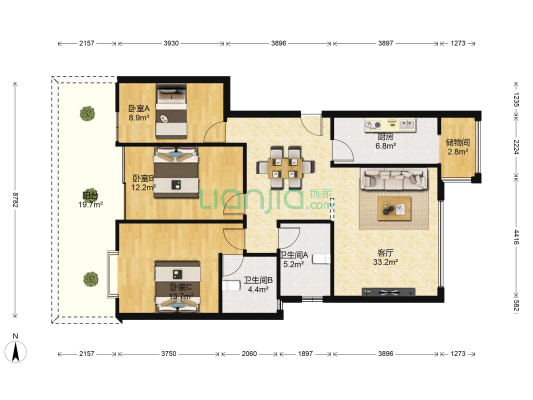 云南映象B区 3室1厅2卫 112平方