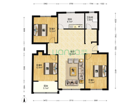 常青花园二十七村西区 3室1厅1卫 121平方
