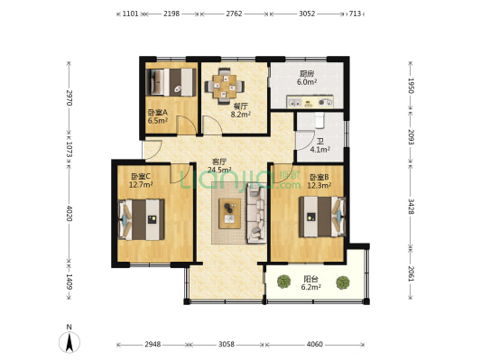 农行宿舍 3室2厅1卫 92平方