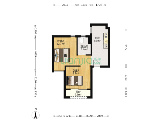 阳光100阿尔勒三期 2室0厅1卫 56平方