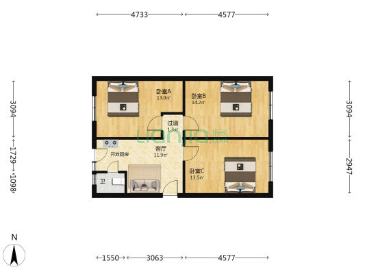 货场家属楼 3室1厅1卫 72平方