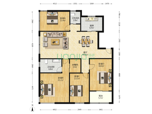 仁恒公园世纪 4室1厅2卫 156平方