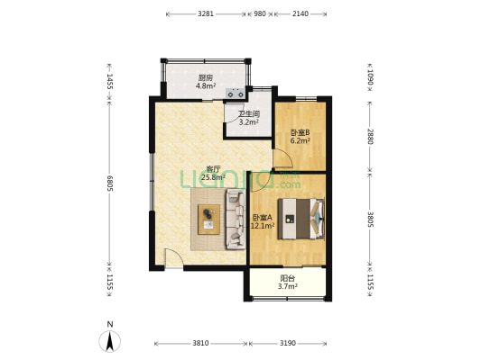 翠华苑 2室1厅1卫 63平方