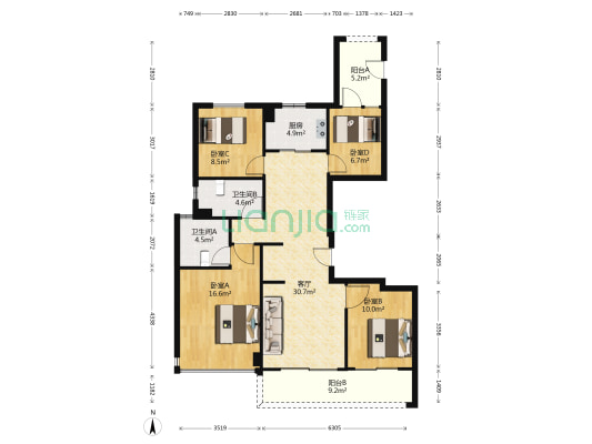 鹿城万象府 4室1厅2卫 131平方