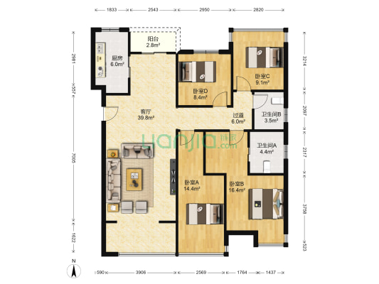 融侨观澜 4室1厅2卫 132平方
