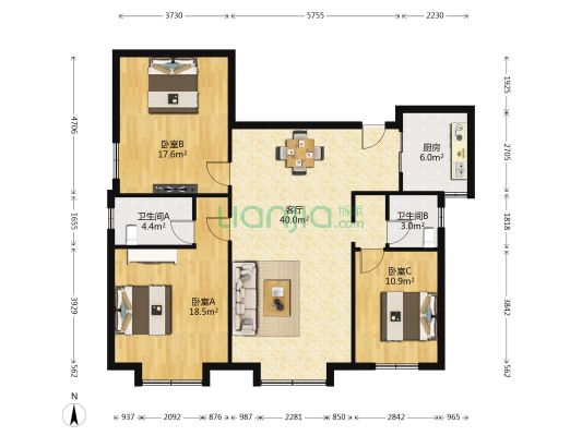 龙虎大厦 3室1厅2卫 118平方