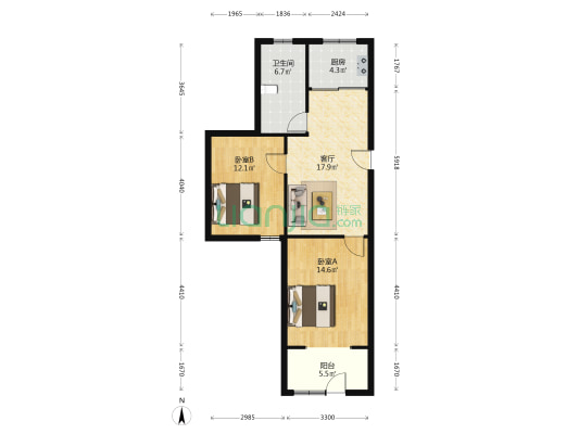 东港大厦 2室1厅1卫 80平方