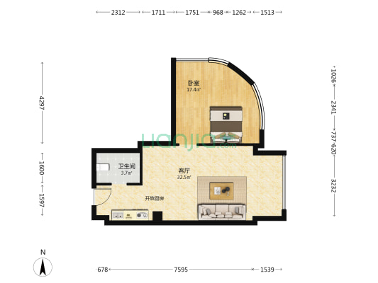汇尊国际 1室1厅1卫 80平方