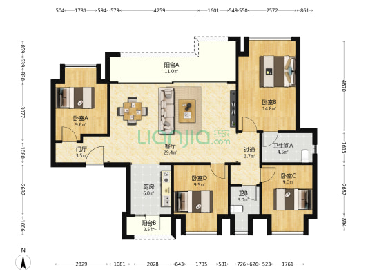 雍江上境 4室1厅2卫 131平方
