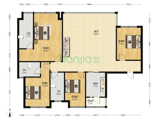 招商天府序  4室1厅3卫 195平方