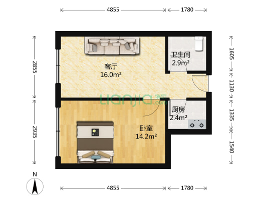 今阁公寓 1室1厅1卫 51平方