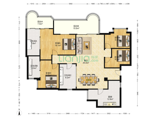 阳光名邸 4室1厅3卫 172平方