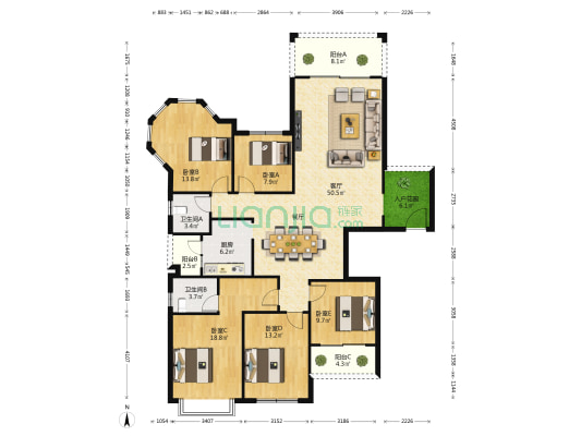 湖畔书院 5室1厅2卫 175平方