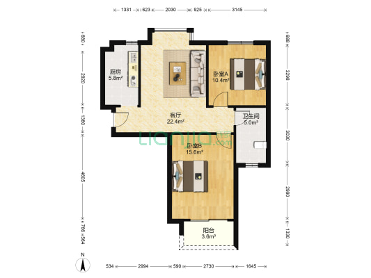 雪溪苑A区 2室1厅1卫 90平方