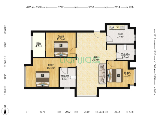 汉水和苑 3室1厅2卫 118平方