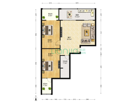 济南建苑花园 2室1厅1卫 119平方