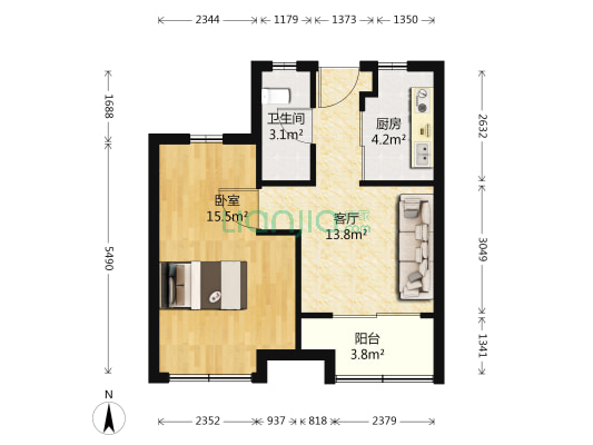 绿地海德公馆二期 1室1厅1卫 59平方