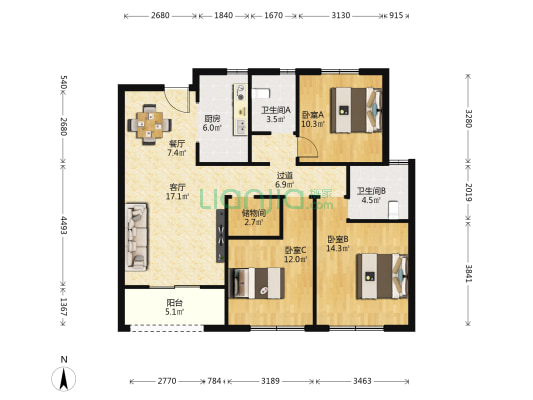 锦绣瑞府 3室2厅2卫 122平方