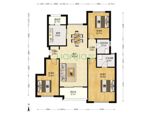 保利仁里•二期 3室1厅2卫 105平方