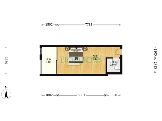 丝绸中心广场 1室0厅1卫 43平方