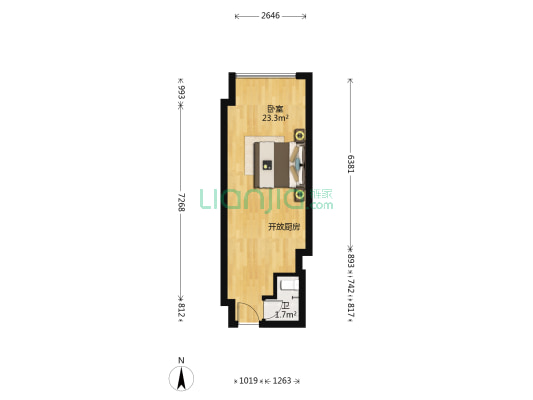 绿地云尚公馆 1室0厅1卫 44平方