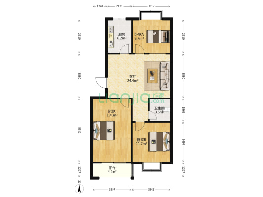 中阳金都花园 3室1厅1卫 99平方