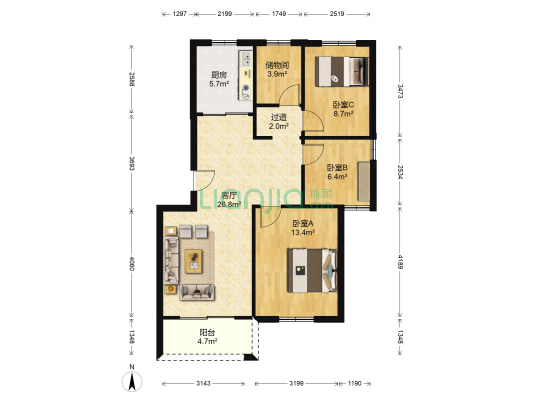 蒋湾花园 3室1厅0卫 85平方