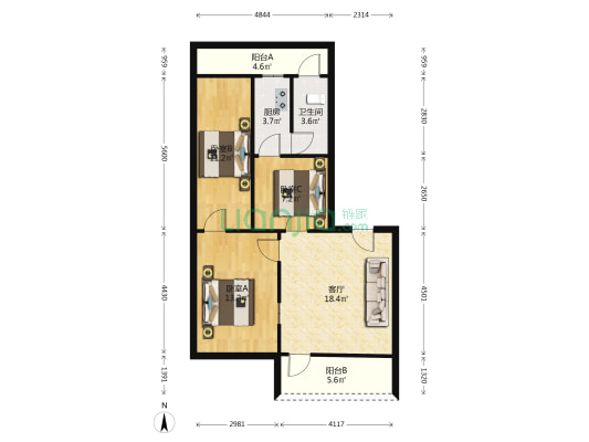 麦地南山庄 3室1厅1卫 95平方