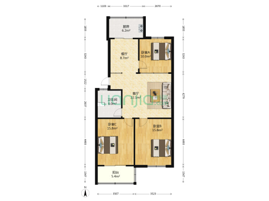 明怡园 3室2厅1卫 101平方