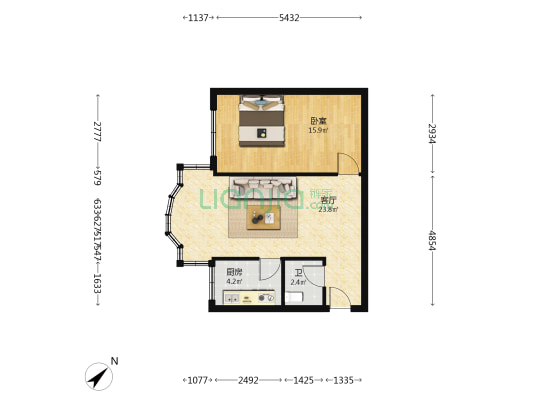 联芳花园三期 1室1厅1卫 55平方