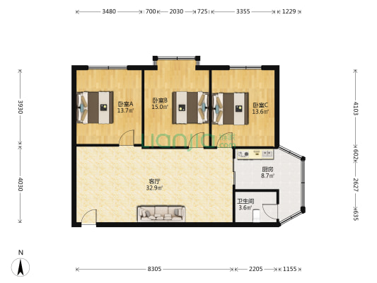 江安东三街49号 3室1厅1卫 102平方