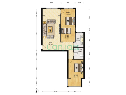 兰高嘉苑 3室1厅1卫 117平方