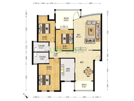 诗书西苑 3室1厅2卫 165平方