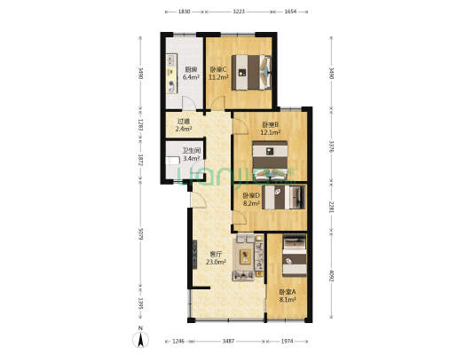 人和家园（渝北） 4室1厅1卫 92平方