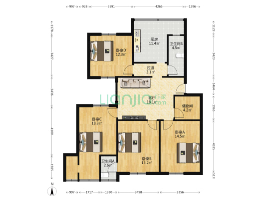鹤寿路 4室1厅2卫 125平方