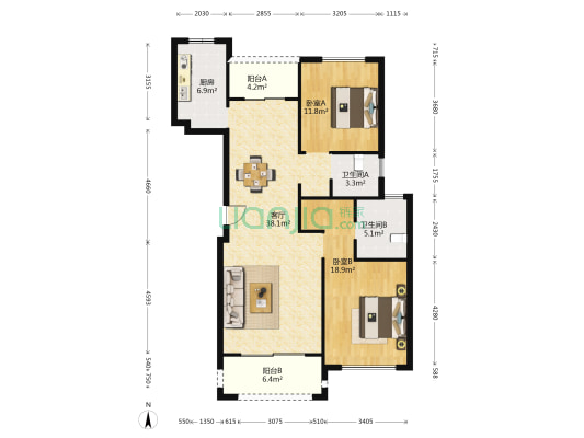 德诚翠湖湾 2室1厅2卫 121平方