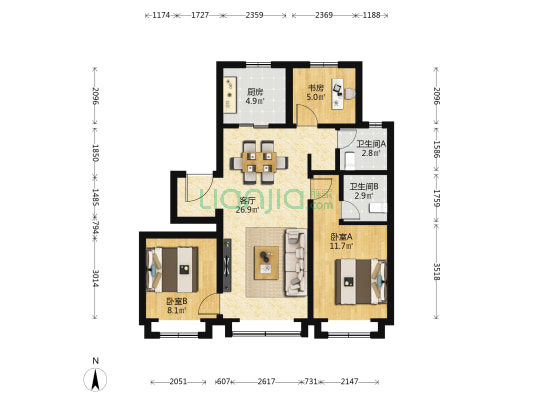 明月听蘭 3室1厅2卫 97平方